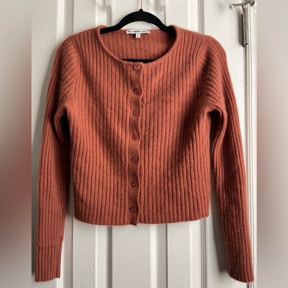 The Cashmere Project Ribbed Button Cashmere Dusty Copper Cardigan Medium - Picture 2 of 6